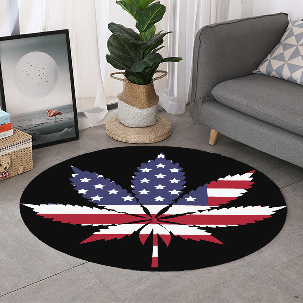 American Cannabis Leaf Flag Print Round Rug