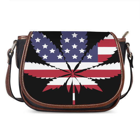 American Cannabis Leaf Flag Print Saddle Bag