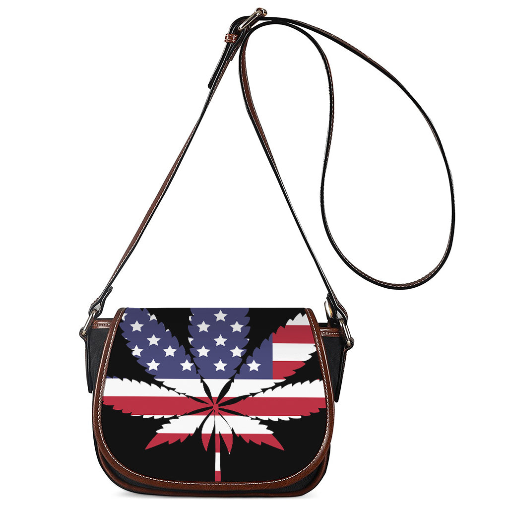 American Cannabis Leaf Flag Print Saddle Bag