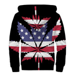 American Cannabis Leaf Flag Print Sherpa Lined Zip Up Hoodie