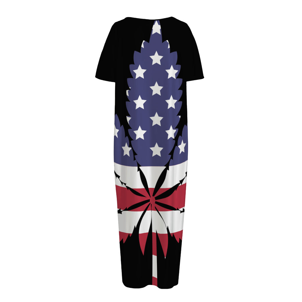 American Cannabis Leaf Flag Print Short Sleeve Long Nightdress