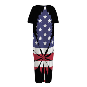 American Cannabis Leaf Flag Print Short Sleeve Long Nightdress