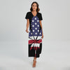 American Cannabis Leaf Flag Print Short Sleeve Maxi Dress