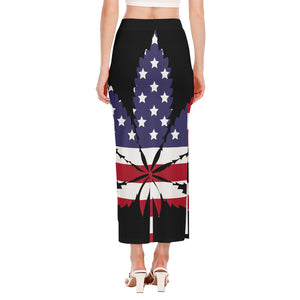 American Cannabis Leaf Flag Print Side Slit Maxi Skirt