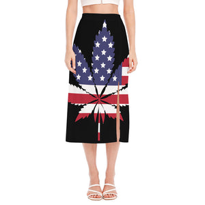 American Cannabis Leaf Flag Print Side Slit Midi Skirt