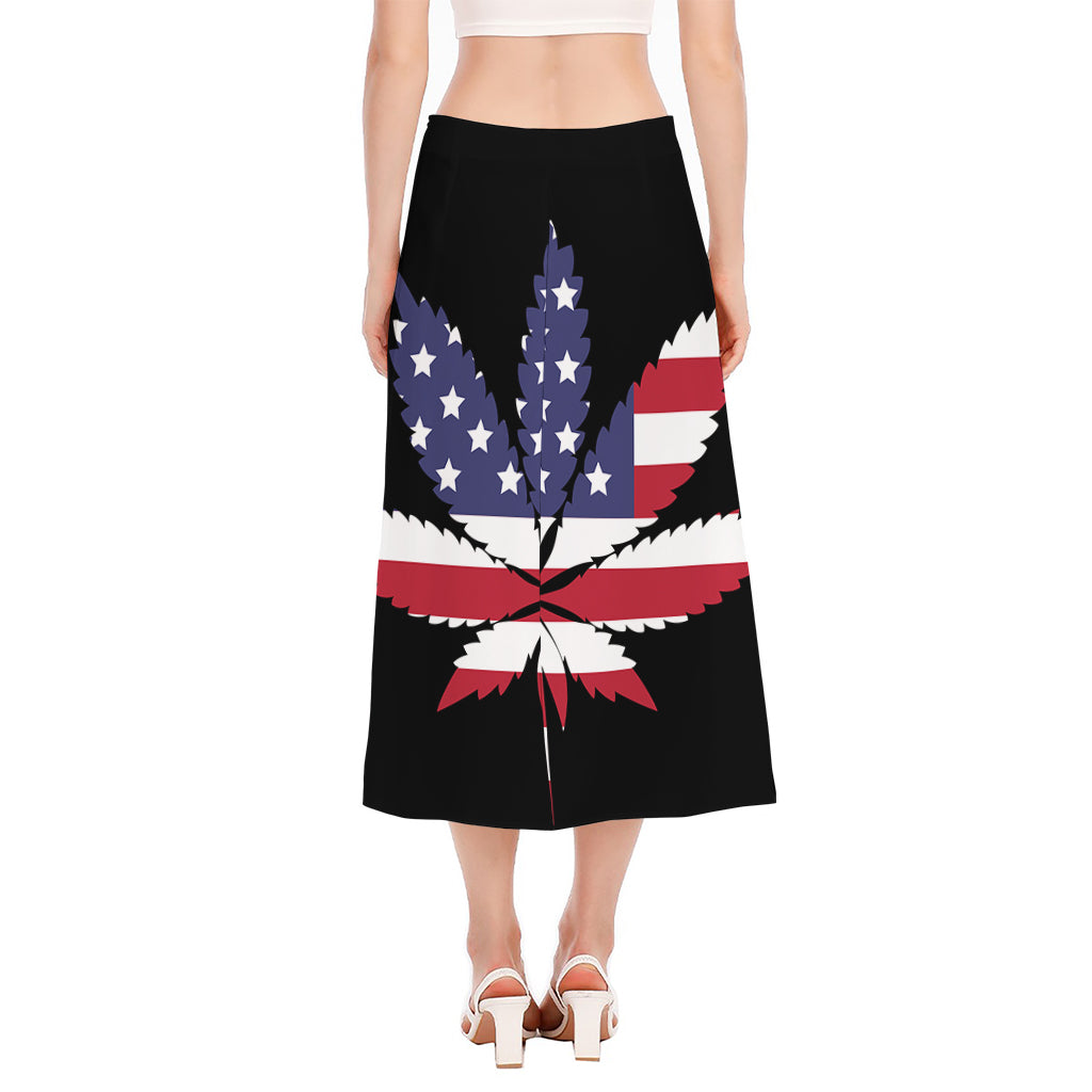 American Cannabis Leaf Flag Print Side Slit Midi Skirt