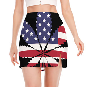 American Cannabis Leaf Flag Print Side Slit Mini Skirt