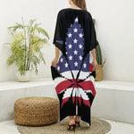 American Cannabis Leaf Flag Print Silk V-Neck Kaftan Dress
