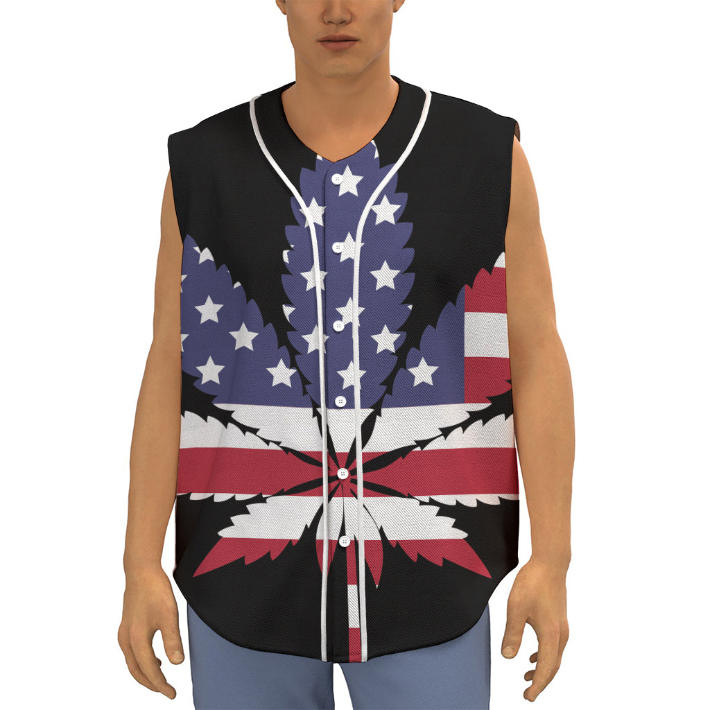 American Cannabis Leaf Flag Print Sleeveless Baseball Jersey