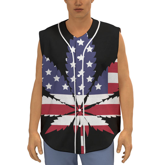 American Cannabis Leaf Flag Print Sleeveless Baseball Jersey
