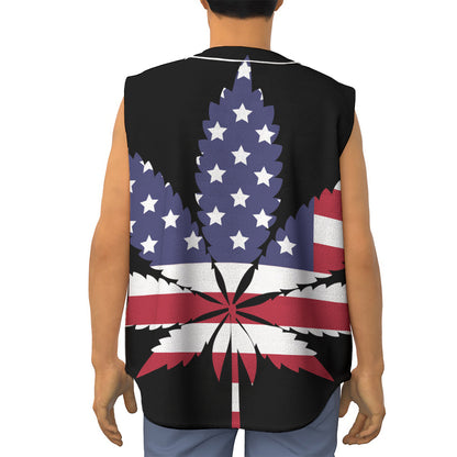 American Cannabis Leaf Flag Print Sleeveless Baseball Jersey