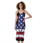 American Cannabis Leaf Flag Print Slim Fit Midi Cami Dress