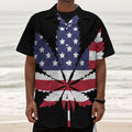American Cannabis Leaf Flag Print Textured Short Sleeve Shirt