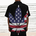 American Cannabis Leaf Flag Print Textured Short Sleeve Shirt