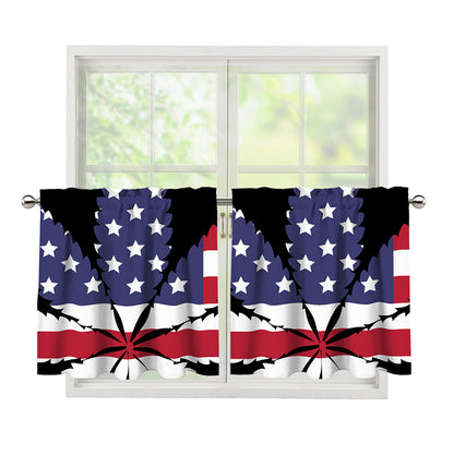 American Cannabis Leaf Flag Print Tier Curtains