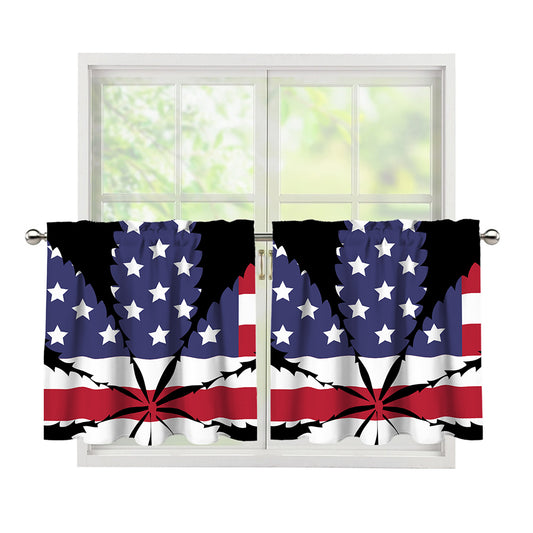 American Cannabis Leaf Flag Print Tier Curtains
