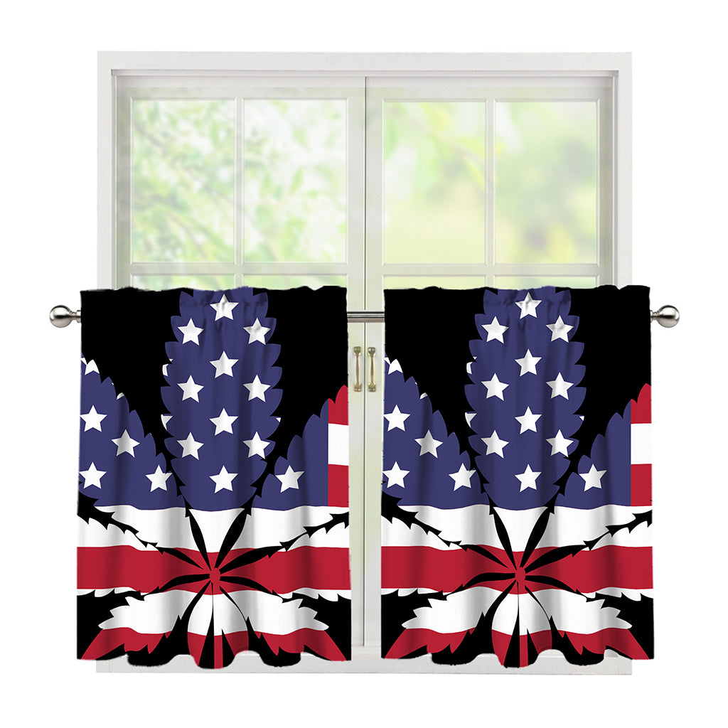 American Cannabis Leaf Flag Print Tier Curtains