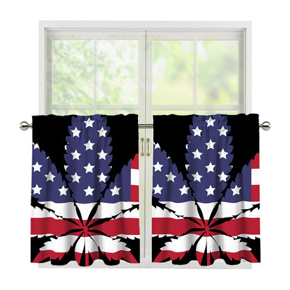 American Cannabis Leaf Flag Print Tier Curtains
