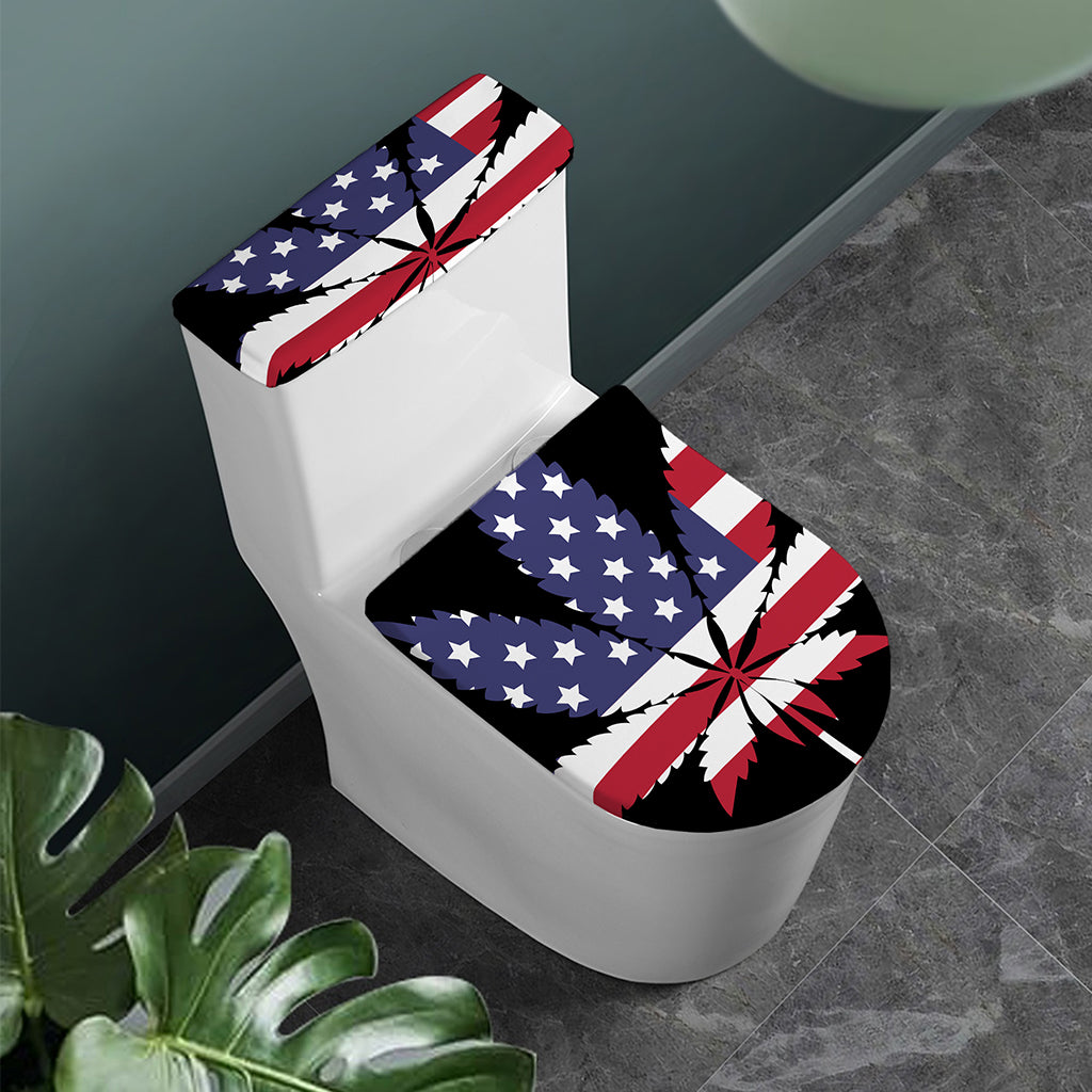 American Cannabis Leaf Flag Print Toilet Lid And Tank Cover Set