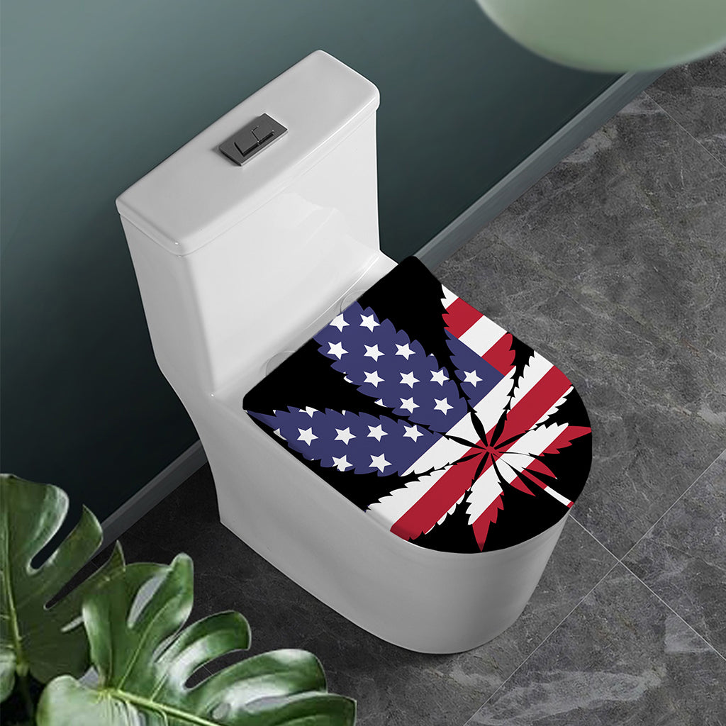 American Cannabis Leaf Flag Print Toilet Lid Cover