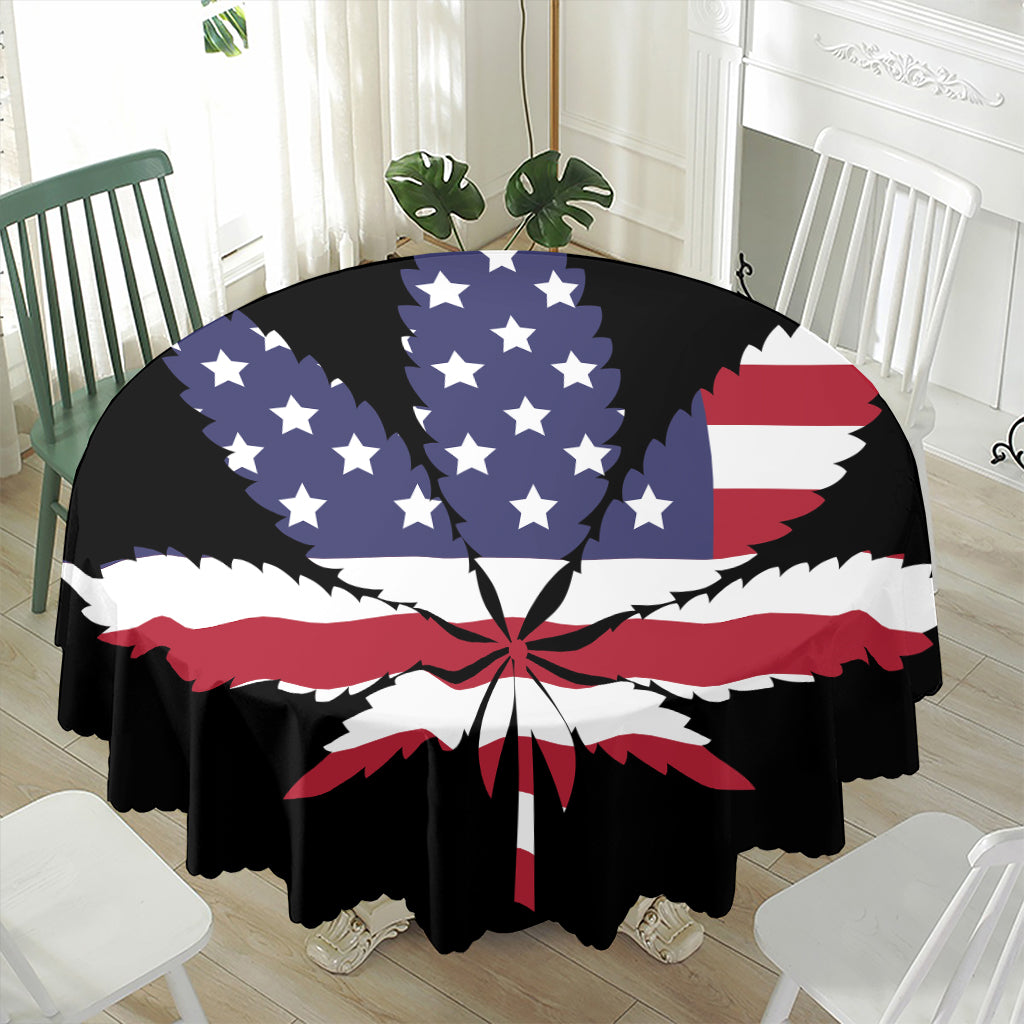 American Cannabis Leaf Flag Print Waterproof Round Tablecloth