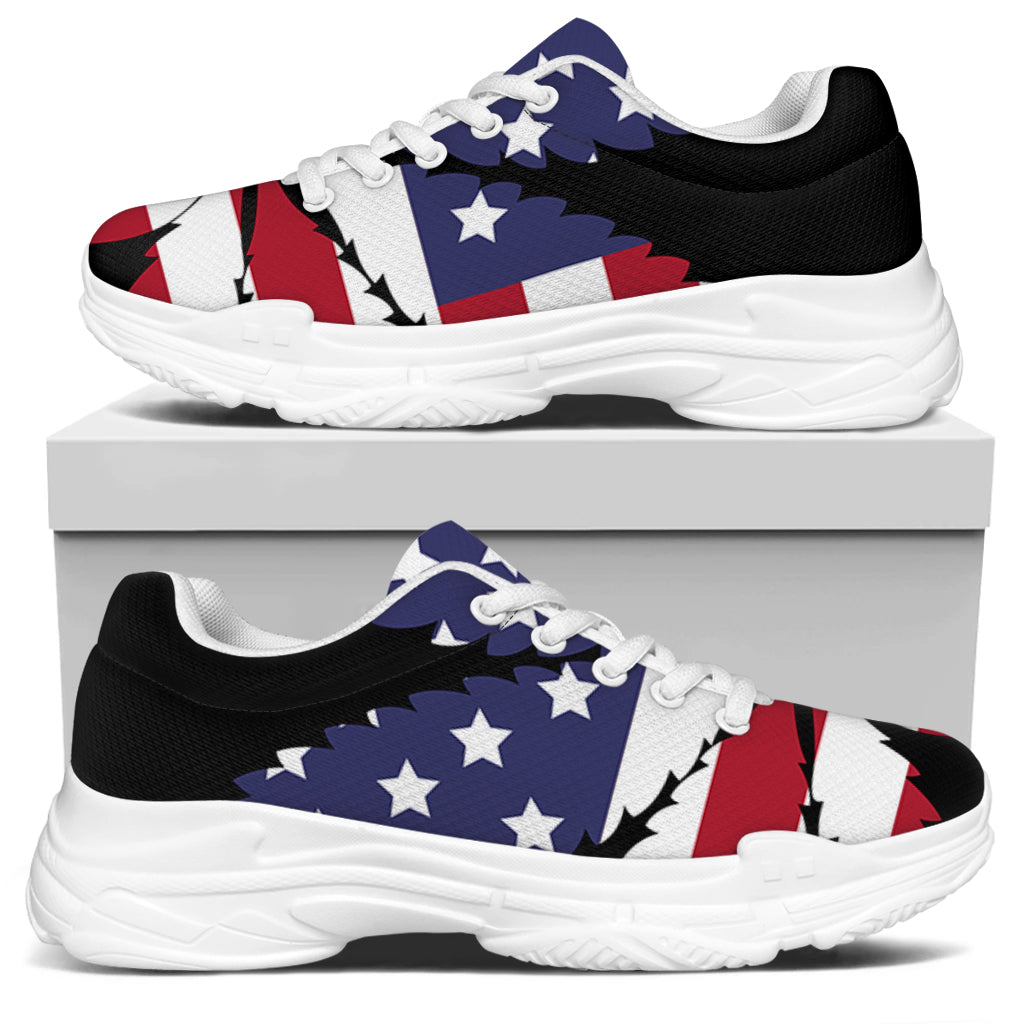 American Cannabis Leaf Flag Print White Chunky Shoes