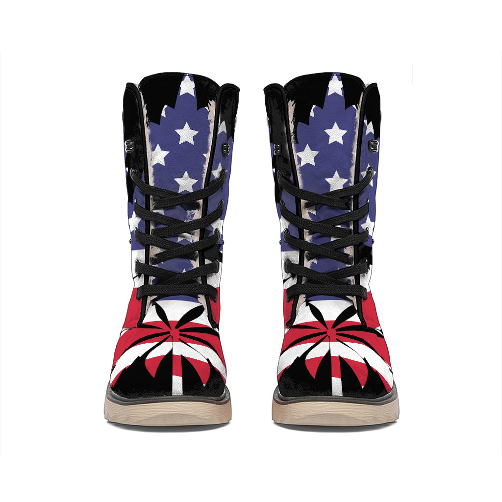 American Cannabis Leaf Flag Print Winter Boots