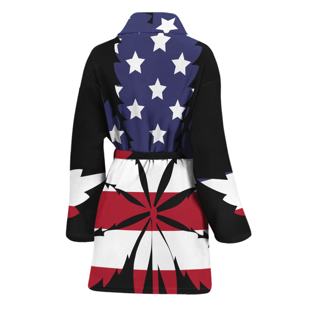 American Cannabis Leaf Flag Print Women's Bathrobe