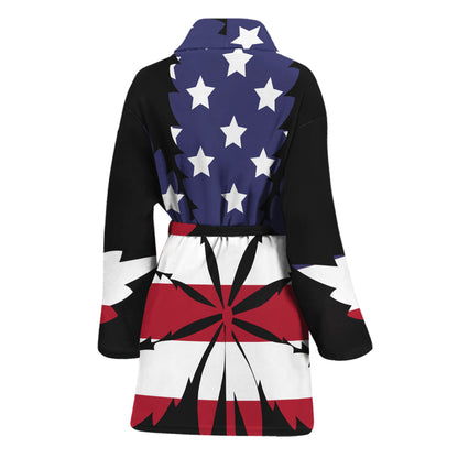 American Cannabis Leaf Flag Print Women's Bathrobe