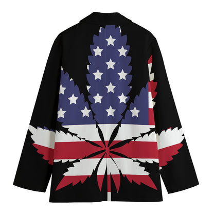 American Cannabis Leaf Flag Print Women's Blazer