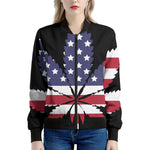American Cannabis Leaf Flag Print Women's Bomber Jacket