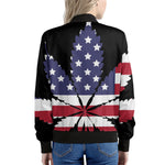 American Cannabis Leaf Flag Print Women's Bomber Jacket
