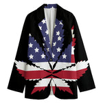 American Cannabis Leaf Flag Print Women's Cotton Blazer