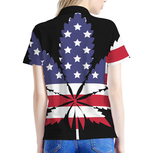 American Cannabis Leaf Flag Print Women's Polo Shirt