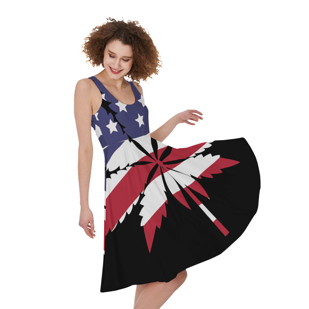 American Cannabis Leaf Flag Print Women's Sleeveless Dress