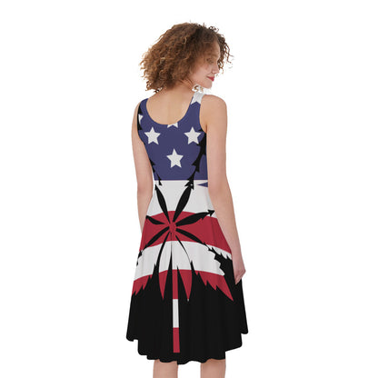 American Cannabis Leaf Flag Print Women's Sleeveless Dress