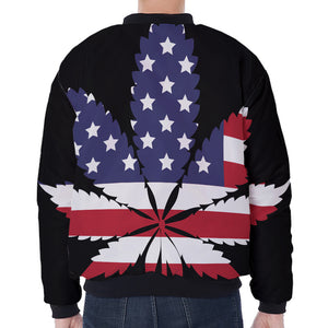 American Cannabis Leaf Flag Print Zip Sleeve Bomber Jacket