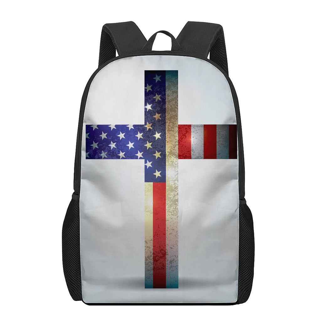 American Christian Cross Flag Print 17 Inch Backpack