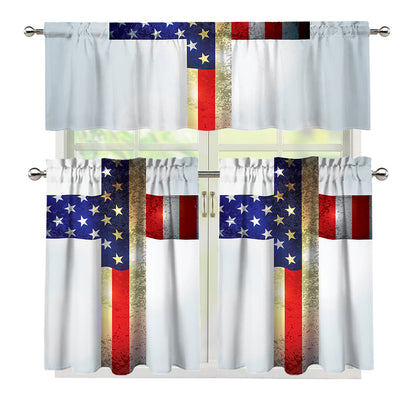 American Christian Cross Flag Print 3 Piece Kitchen Curtains