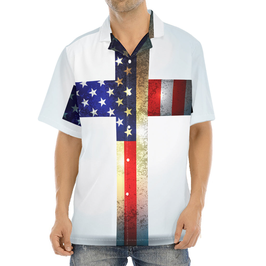 American Christian Cross Flag Print Aloha Shirt