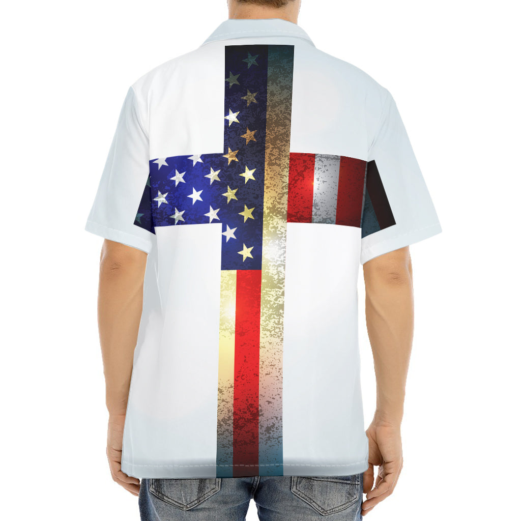 American Christian Cross Flag Print Aloha Shirt