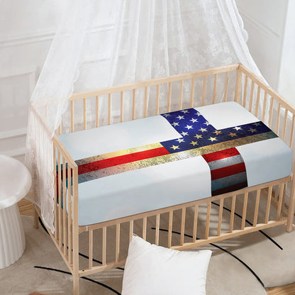 American Christian Cross Flag Print Baby Crib Sheet
