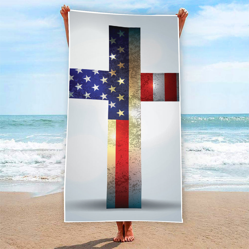 American Christian Cross Flag Print Beach Towel