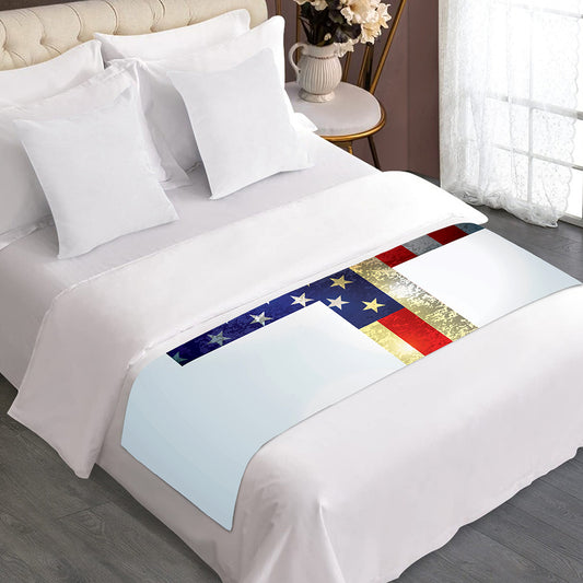 American Christian Cross Flag Print Bed Runner