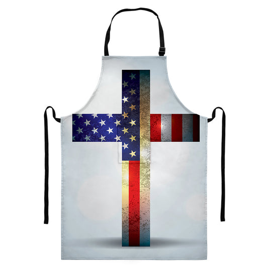 American Christian Cross Flag Print Bib Apron With Pocket