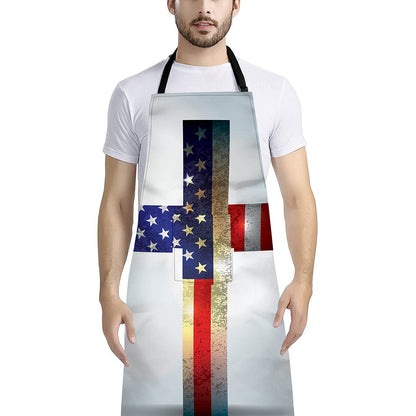 American Christian Cross Flag Print Bib Apron With Pocket