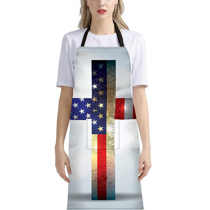 American Christian Cross Flag Print Bib Apron With Pocket