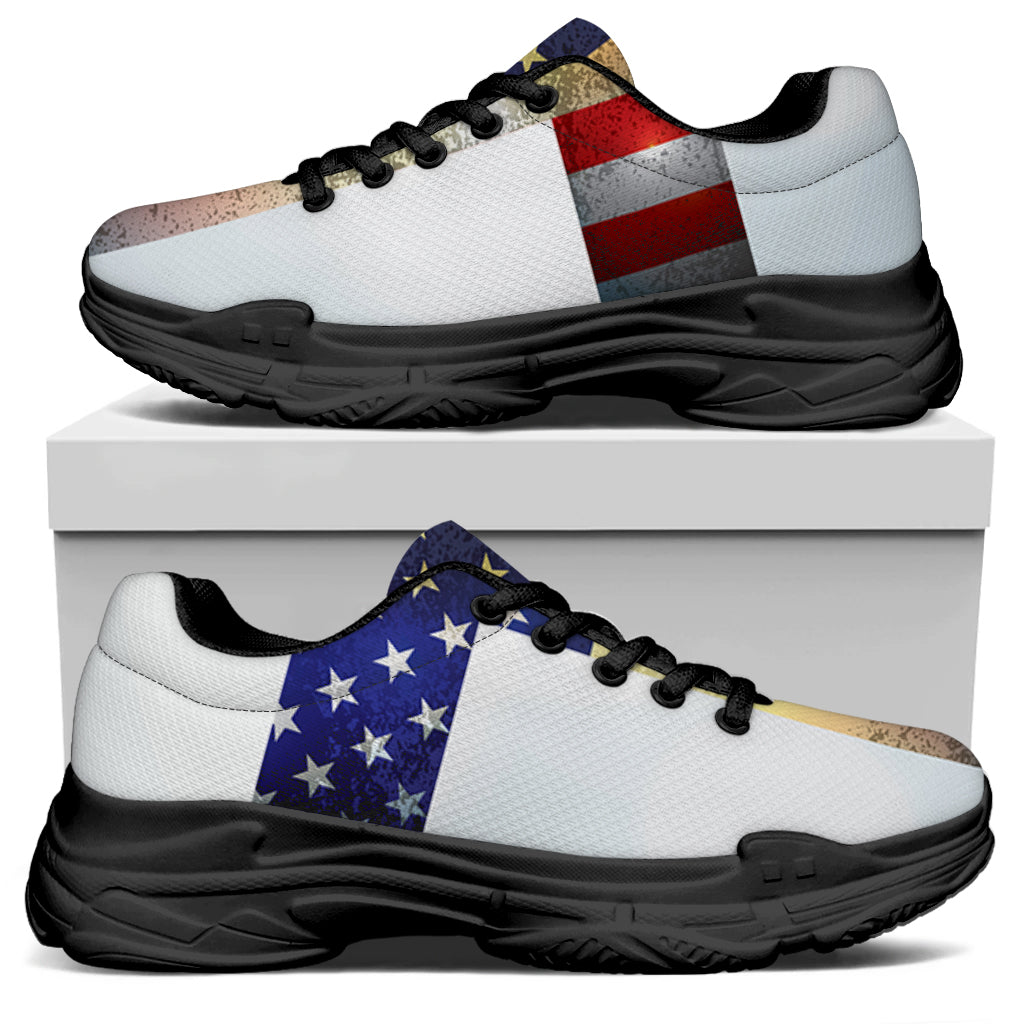 American Christian Cross Flag Print Black Chunky Shoes