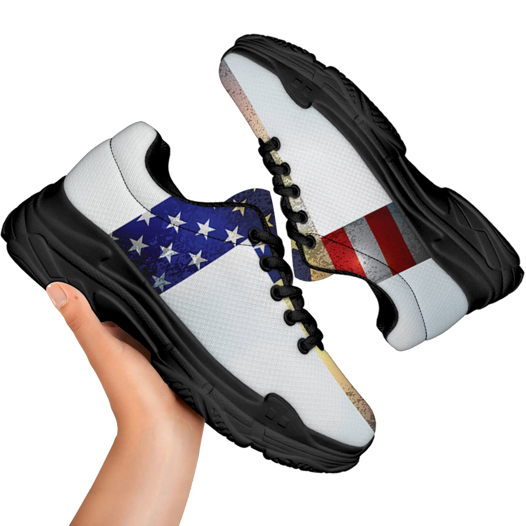 American Christian Cross Flag Print Black Chunky Shoes