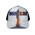 American Christian Cross Flag Print Black Mesh Trucker Hat